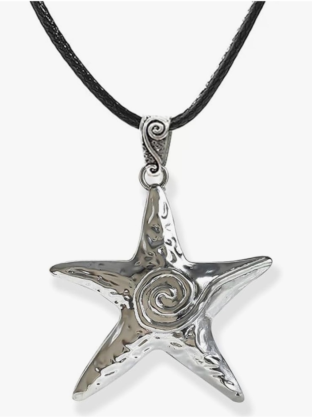 Silver-Tone Starfish Pendant Necklace with Black cord.NWT